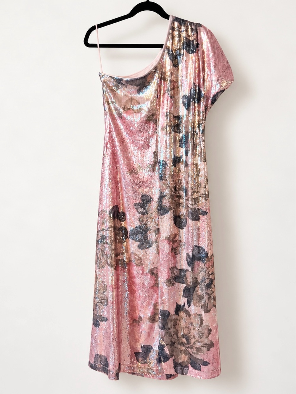 Porridge Clothing Pink Floral Sequin One Shoulder Maxi Dress XS - Picture 3 of 8